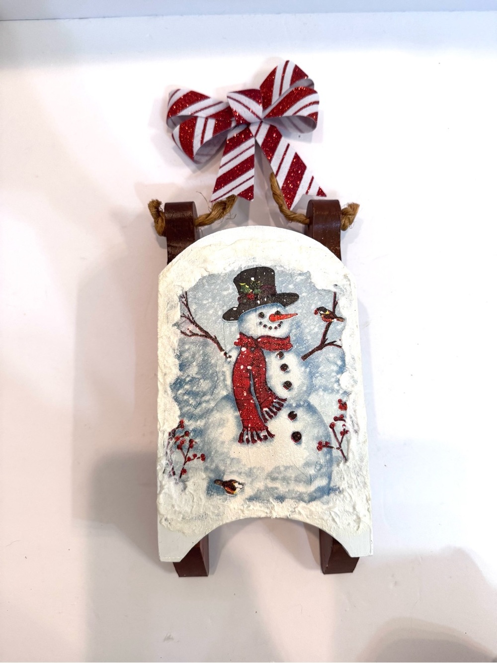 New OOAK Upcycled VTG Wooden Sleigh Winter Snowman Christmas Decor